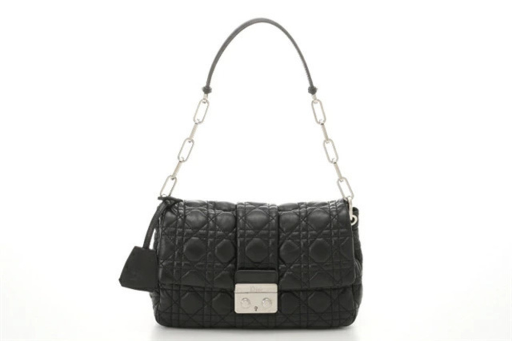 Christian Dior Cannage Shoulder Bag Black Lambskin